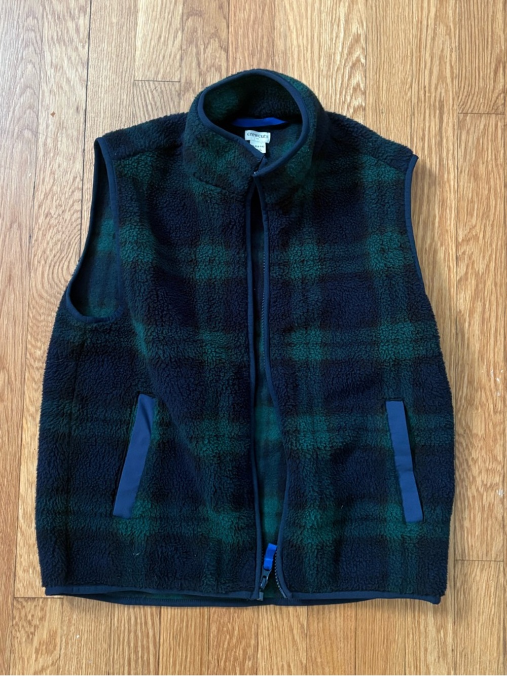 Kids Black & Forest Green Plaid Fleece Vest